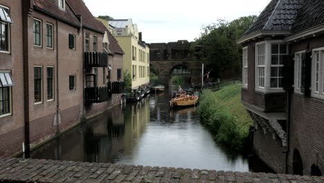 sunny day zutphen city canal panorama 4k view netherlands.