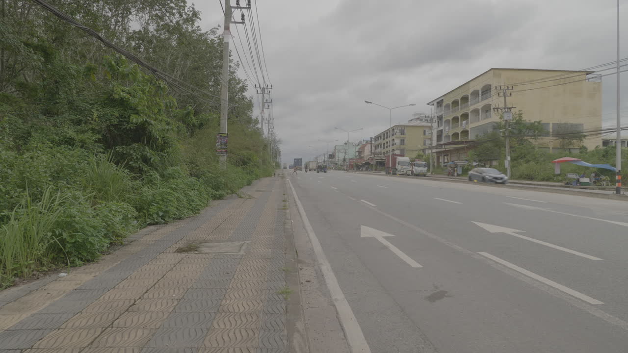 동남아 도로와 정글 숲, 흐린 날에 대한 보도