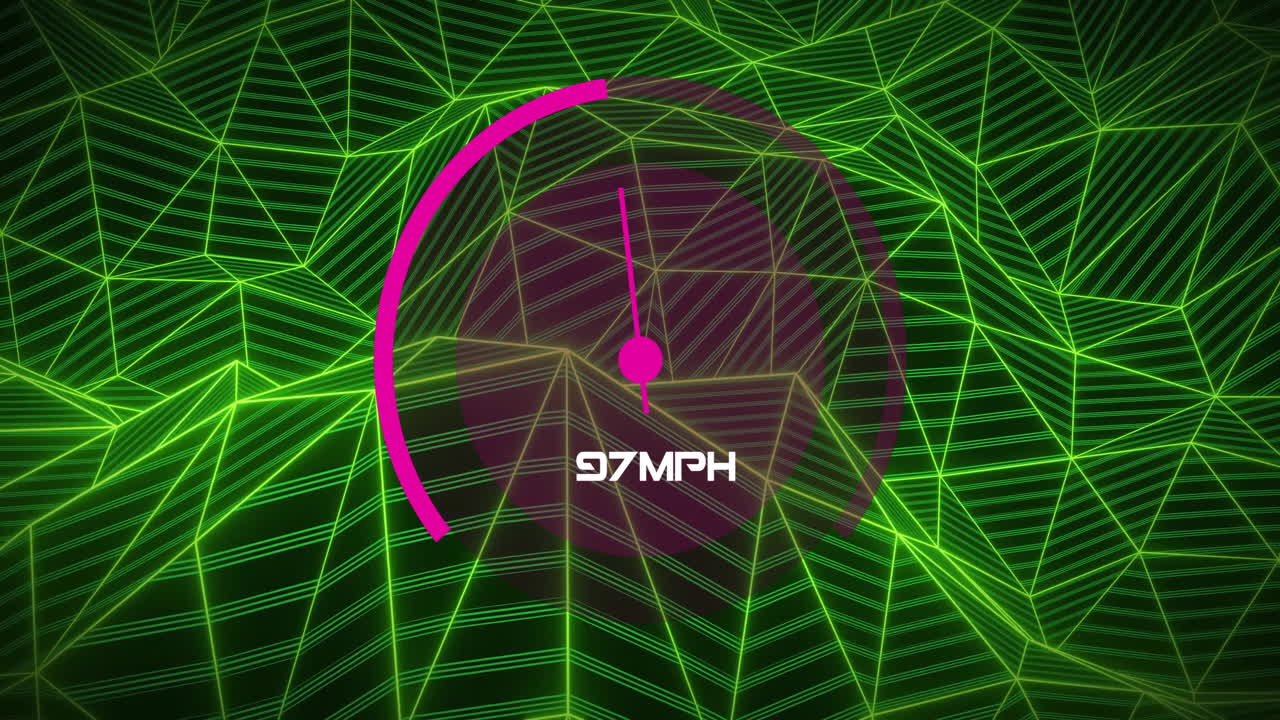 Animation of speedometer over green shapes moving