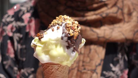 woman eating delicious turkish ice cream