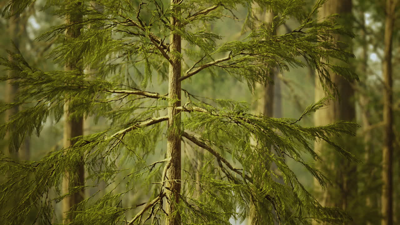 Lush green foliage of coniferous trees in a tranquil forest setting