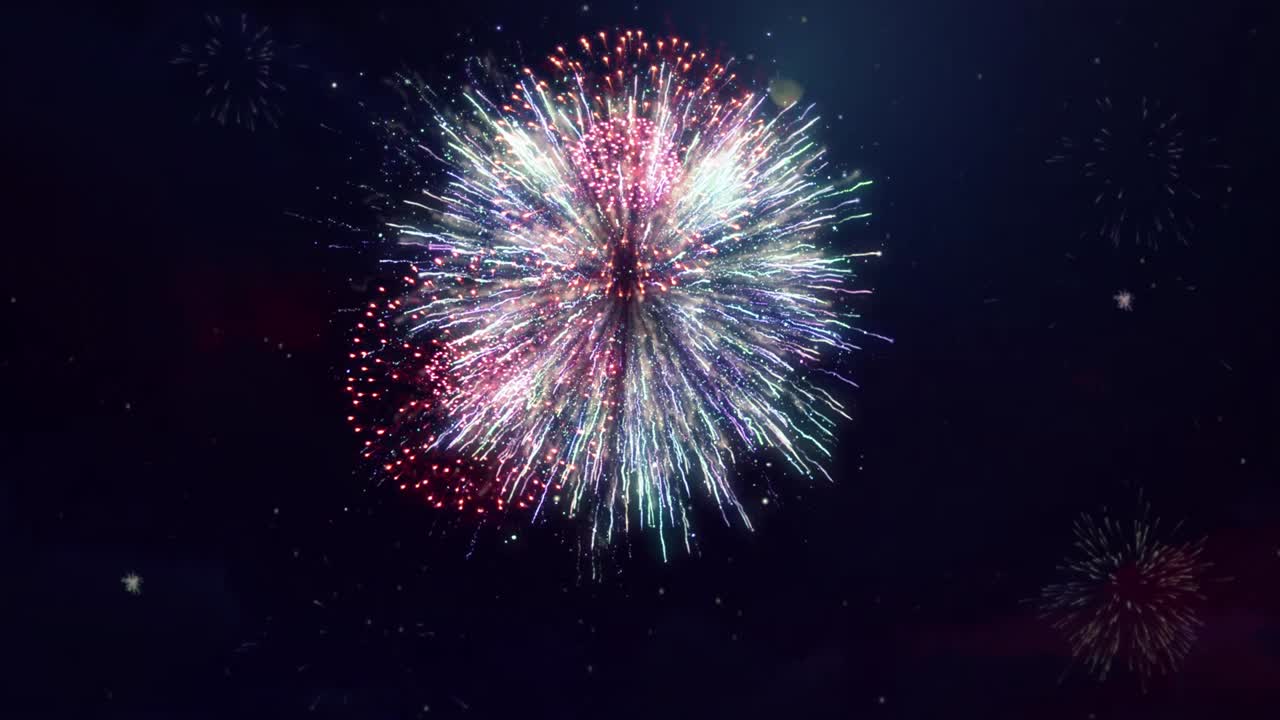 los fuegos artificiales de año nuevo de 4k muestran un fondo sin costuras en el bucle de celebración.