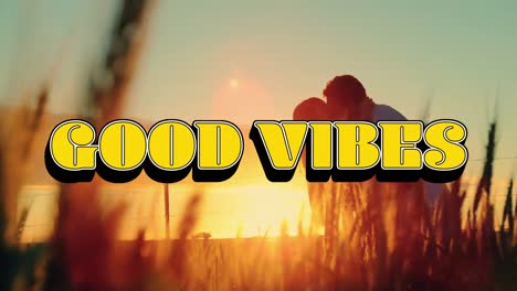 animation of good vibes text over cople kissing outdoors