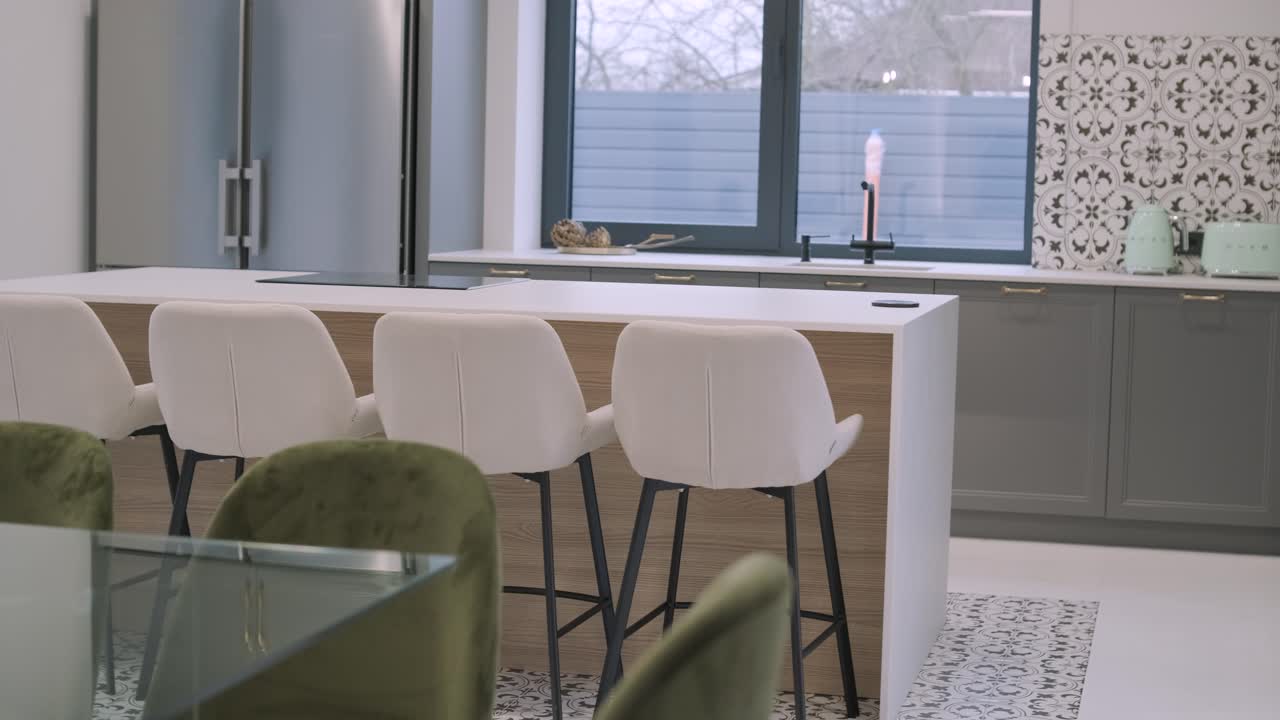Video of interior room design and decoration modern minimal style living and dining area studio apartment.