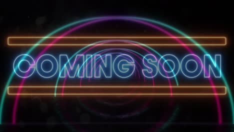 animation of coming soon text over neon lines on black background