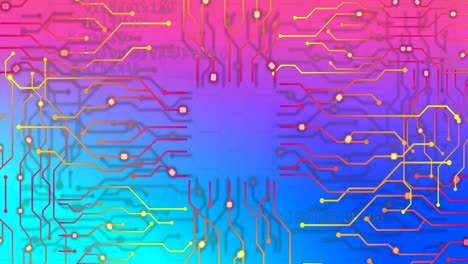 animation of connections and data processing over circuit board