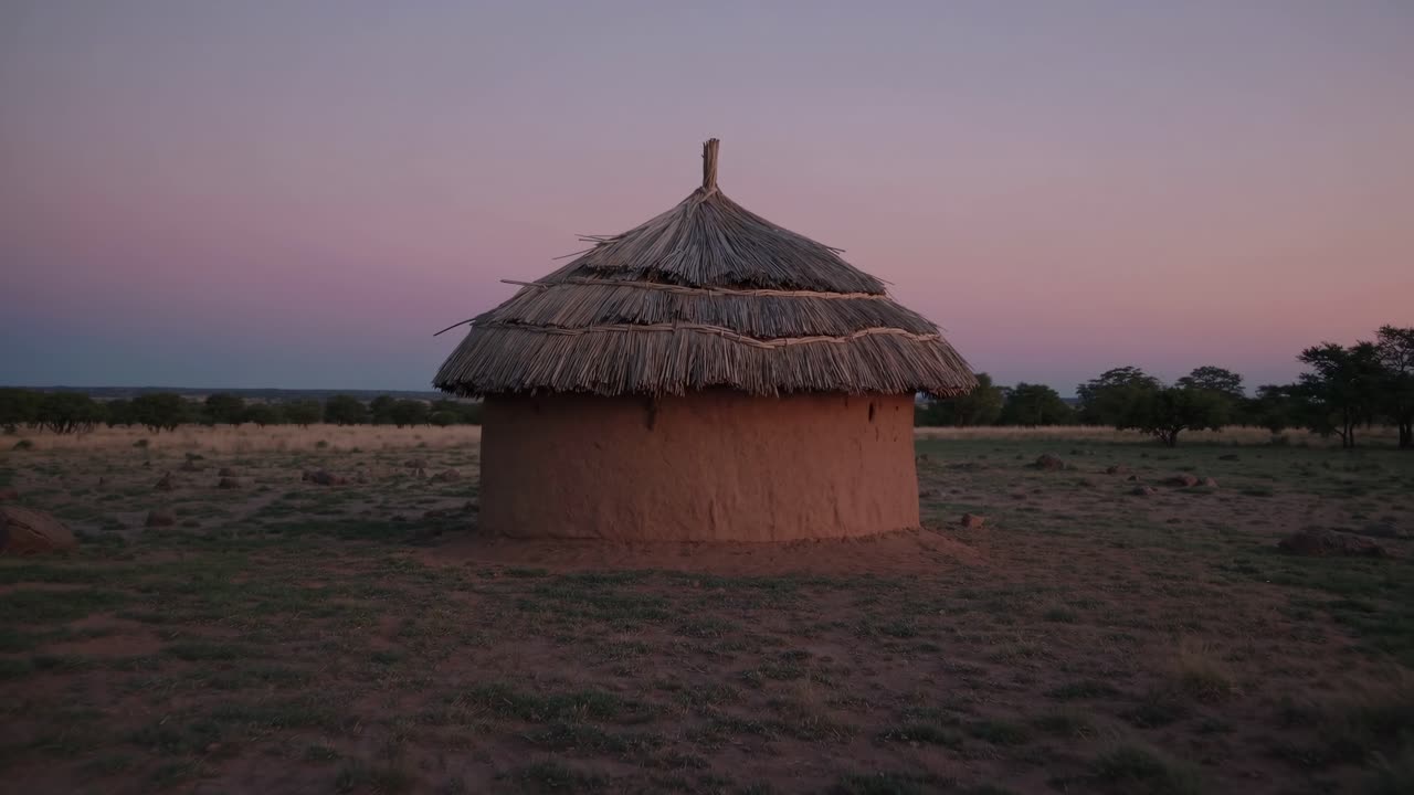 Traditional African Hut at Sunset