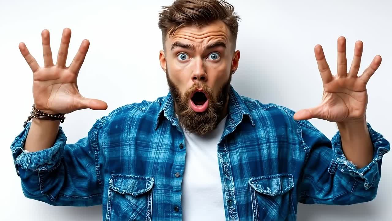 Человек с бородой и удивленным взглядом на лицо