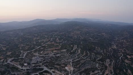 High-aerial-view-of-Mastic-Tree-groves-on-terraced-hillsides-in-Greece