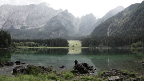 peaceful mountain lake scene