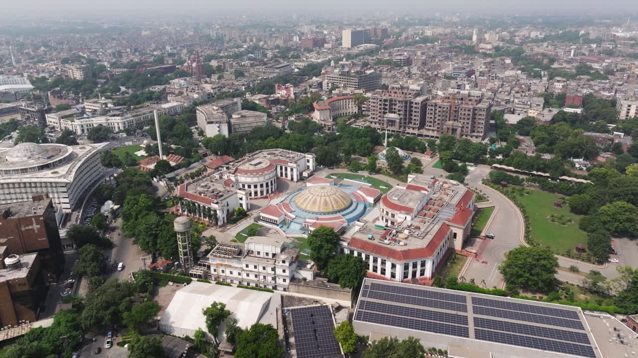 Aerial Establishing Shot of Punjab Assembly Building. Provincial Legislative Office on Mall Road in Downtown Lahore, Pakistan