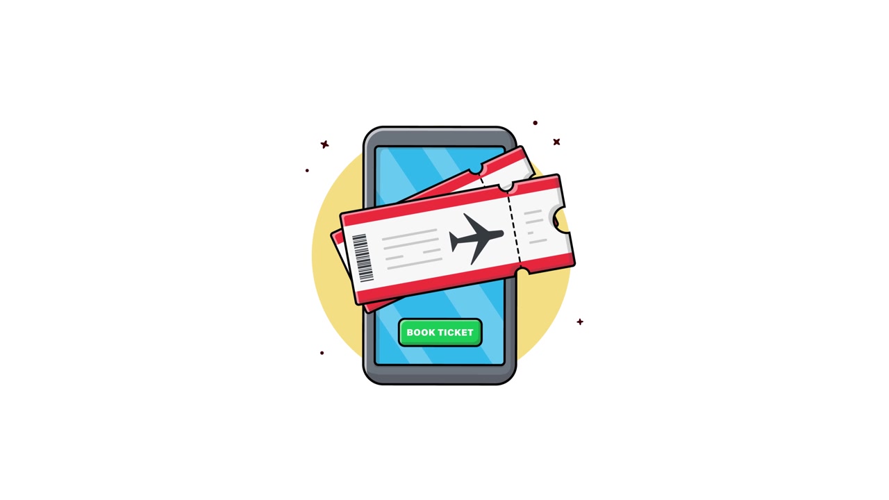 Animation af online flybooking på mobiltelefon