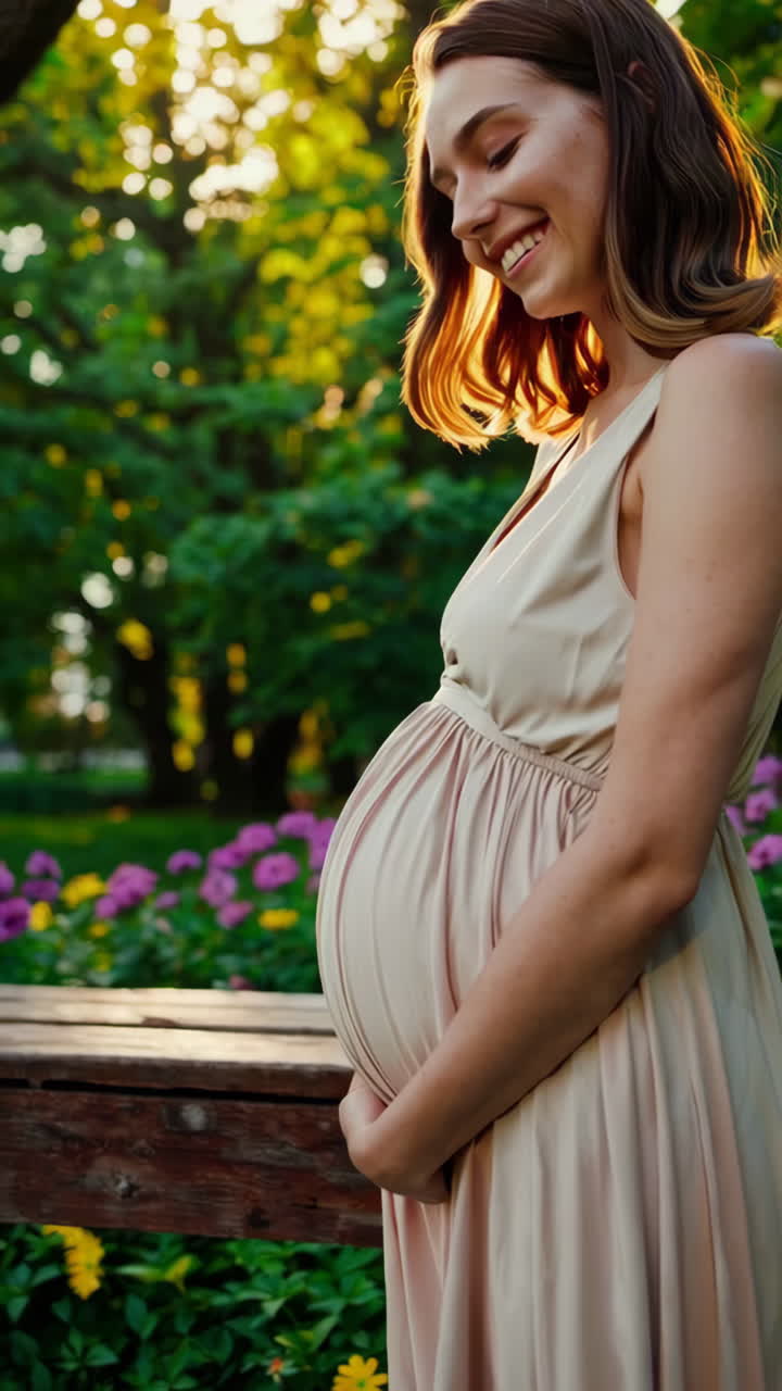 공원 에서 임신 한 여자