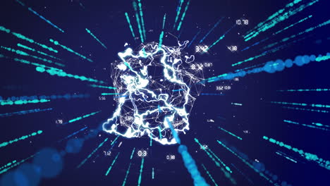 animación del procesamiento de datos sobre un fondo azul
