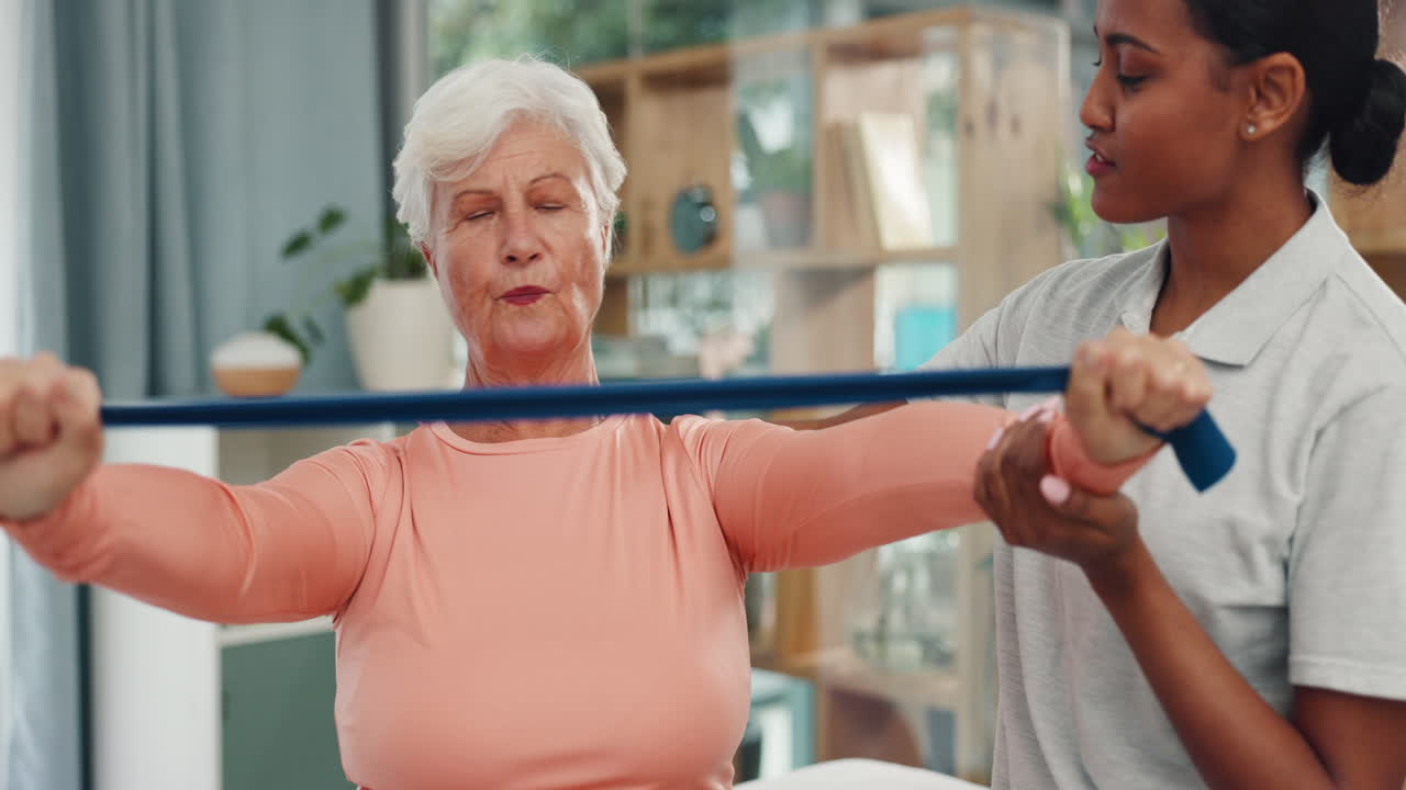 Old woman, physiotherapist and physical therapy