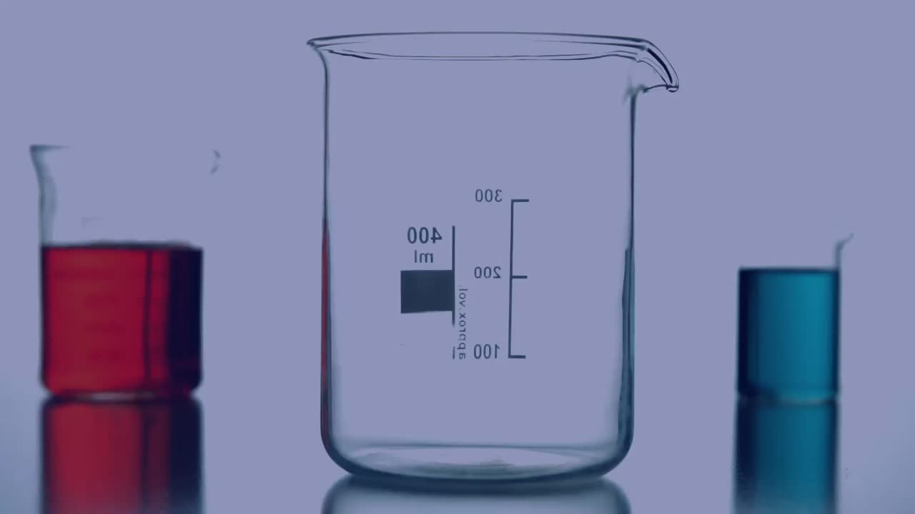 Animation of moving molecules over chemical measures cups