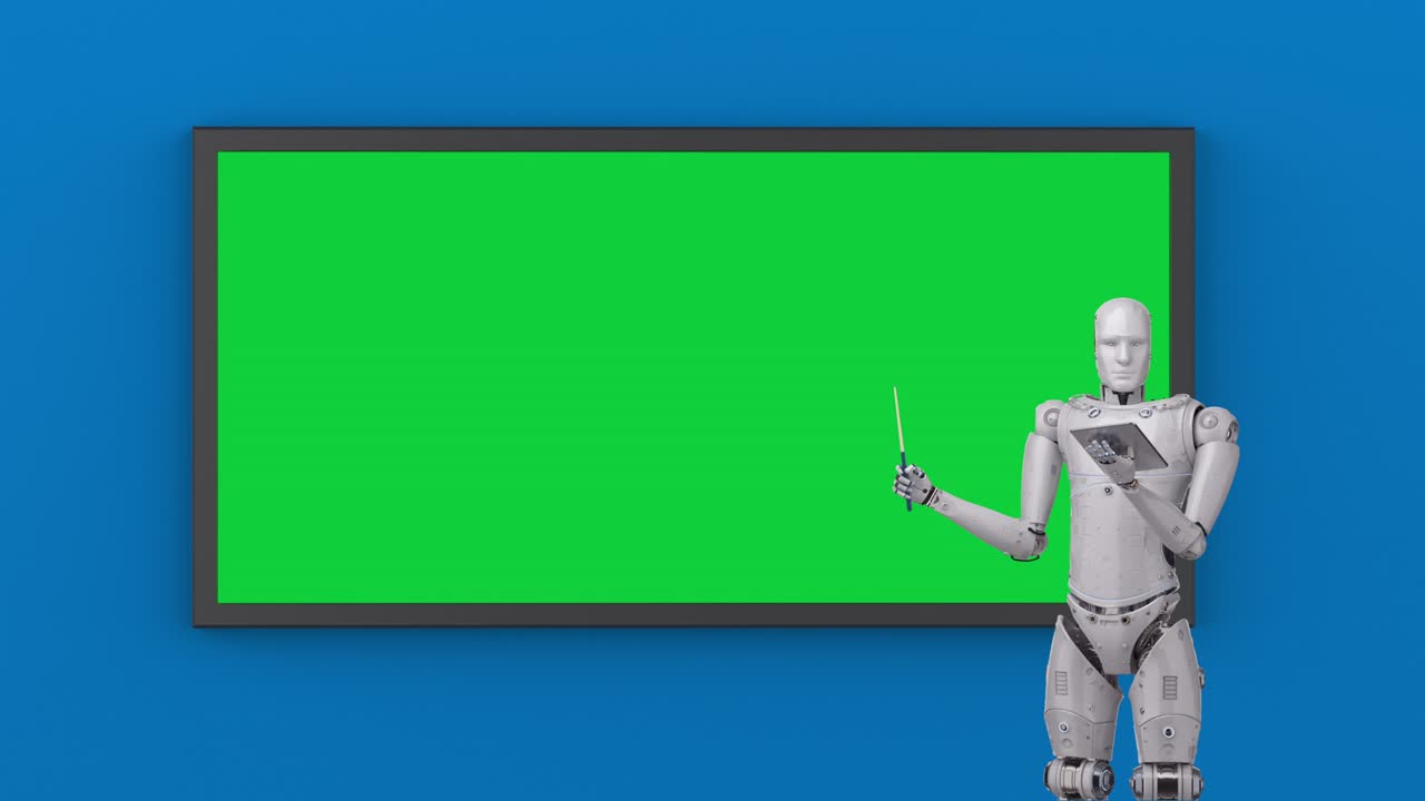 cyborg teaching on green screen