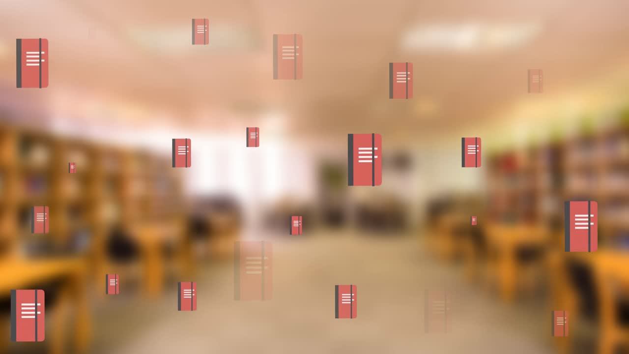 Animation of book icons over library