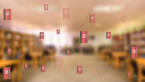 animación de los iconos de los libros sobre la biblioteca