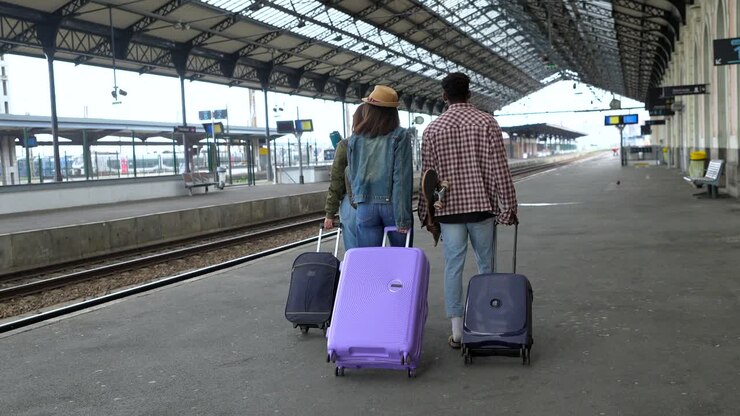 Viaggiatori in una stazione ferroviaria