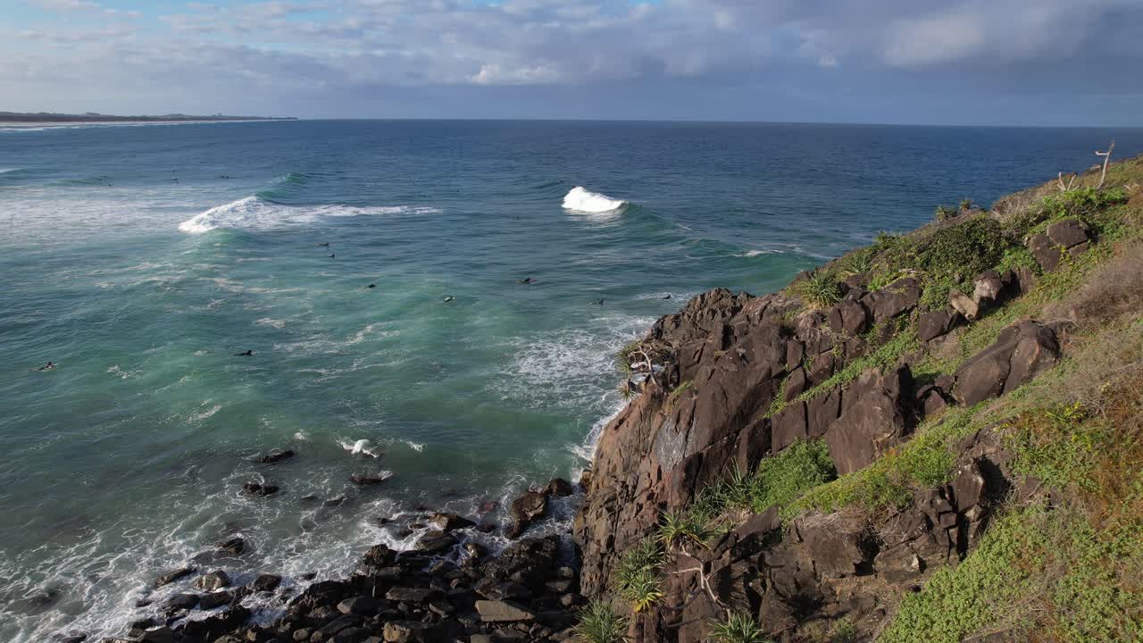 Surfers At Cabarita Beach In New South Wales, Australia - Aerial Shot