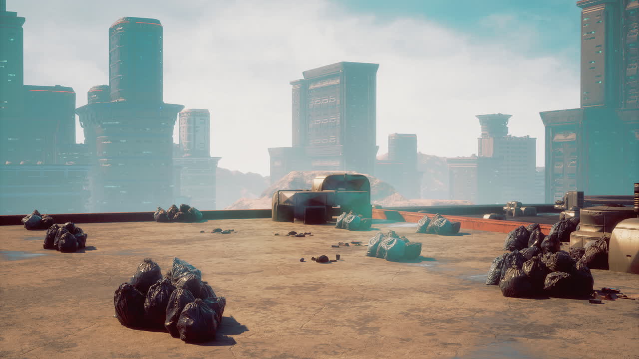 Exploring ancient ruins under a bright sky in a distant futuristic landscape