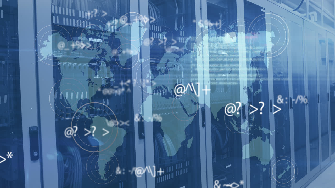 빈 서버 에 대한 세계 지도 위에 여러 가지 변하는 기호와 박동하는 원