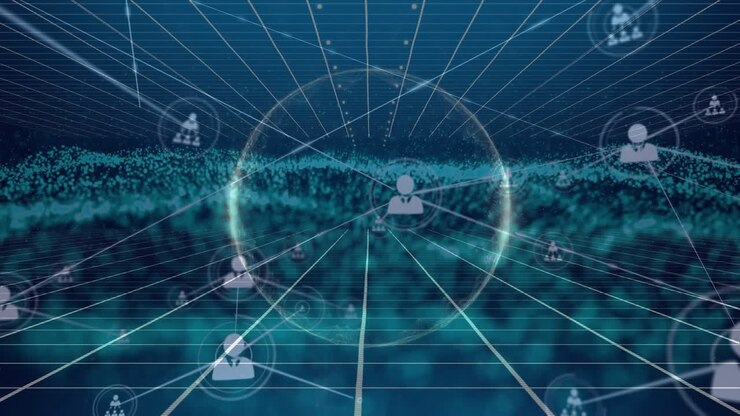 Animation af et netværk af forbindelser over et net og gitter