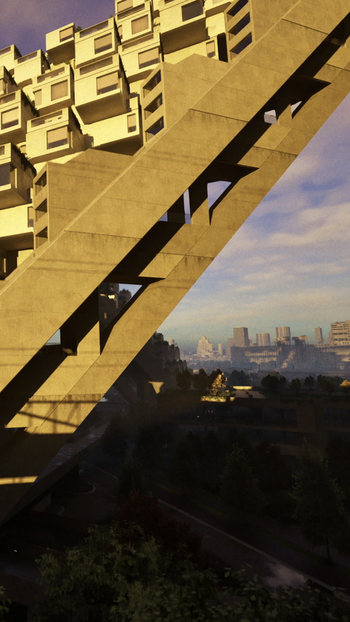 Modern architecture showcases buildings at sunset in urban environment