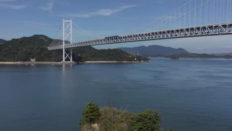 Japans-inland-sea-and-Nishiseto-Expressway,-Aerial-Reveal-Shot