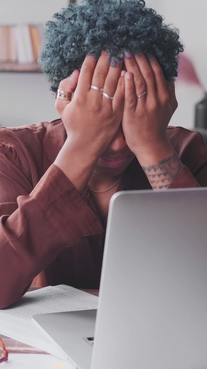 Young dissatisfied upset african american woman made fatal mistake in laptop