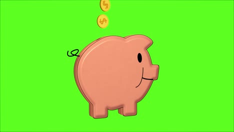 animación de una alcancía feliz llena de monedas de oro.