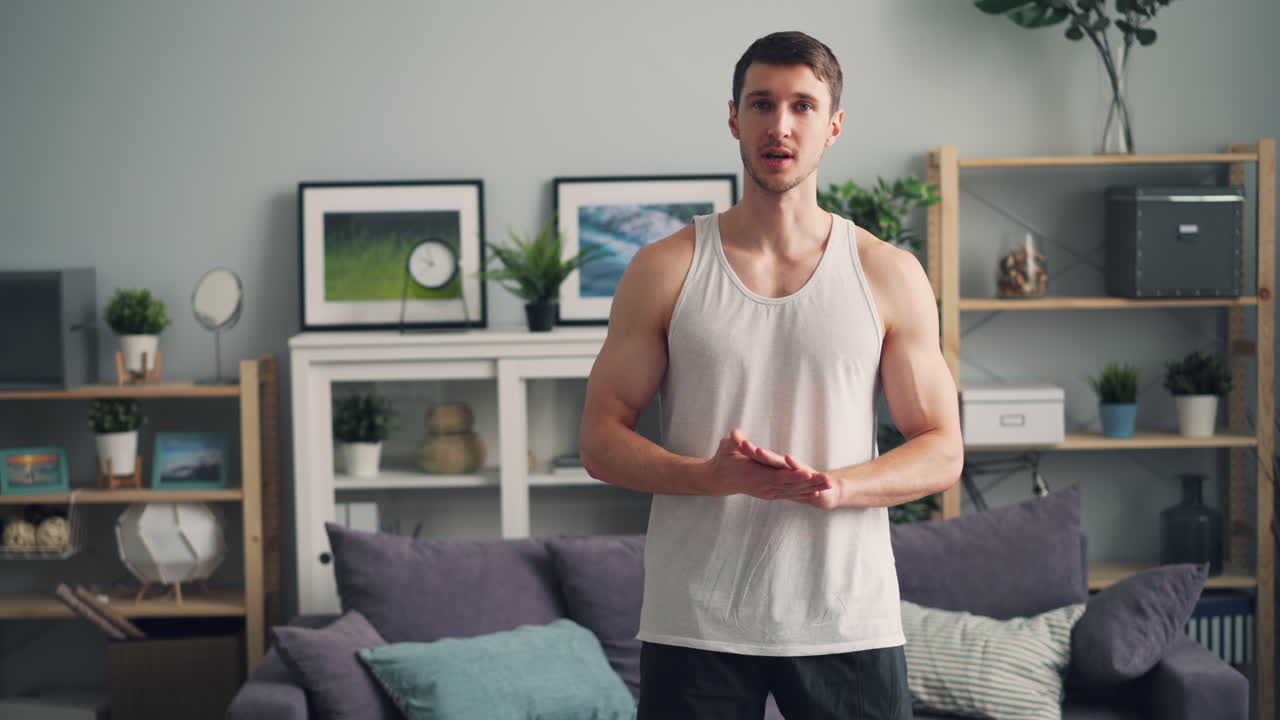 Man Doing Fitness Exercise at Home