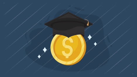 graduation hat with coins animation