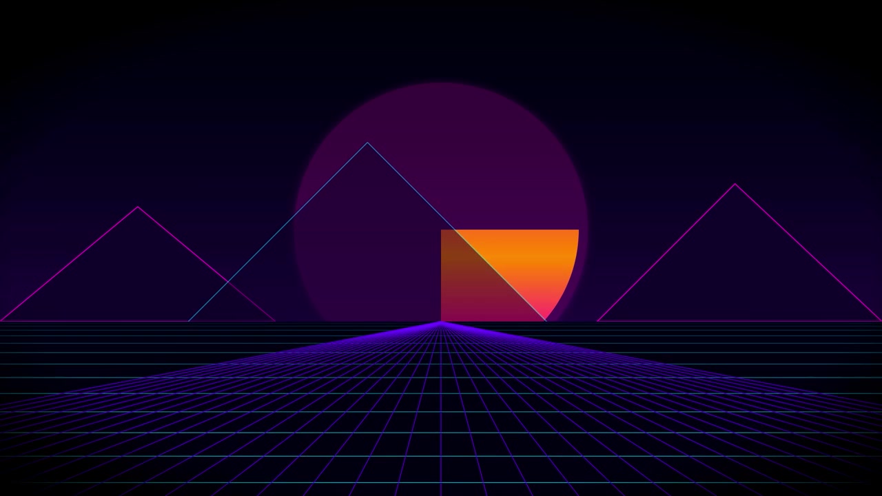 Retro Synthwave Landscape with Glowing Sun and Grid