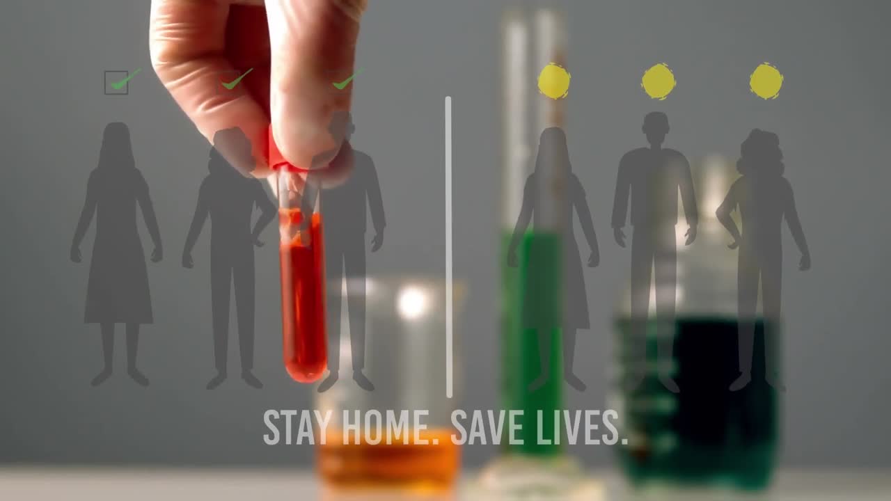 측정 컵 위에 집에 머무르는 텍스트의 애니메이션