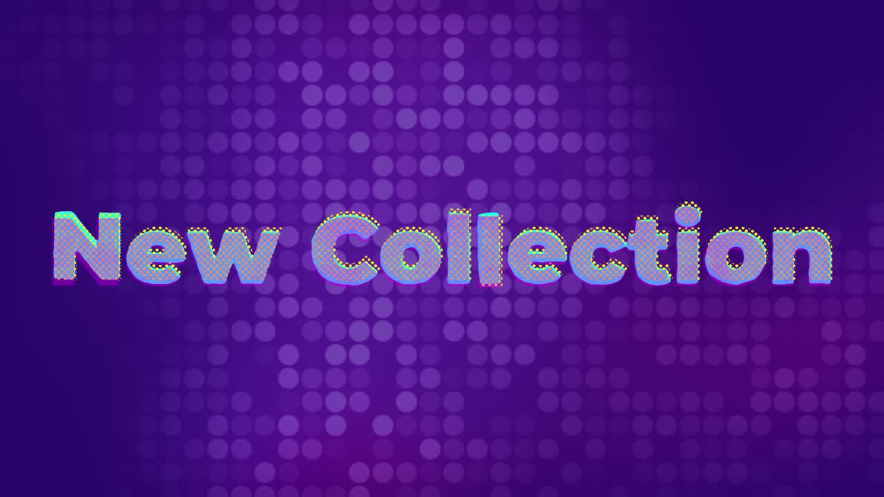 animación del texto de la nueva colección y puntos sobre fondo azul