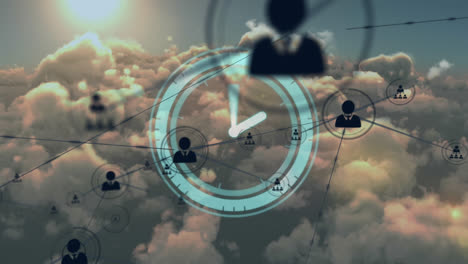 animación de la red de conexiones con las personas iconos durante el reloj