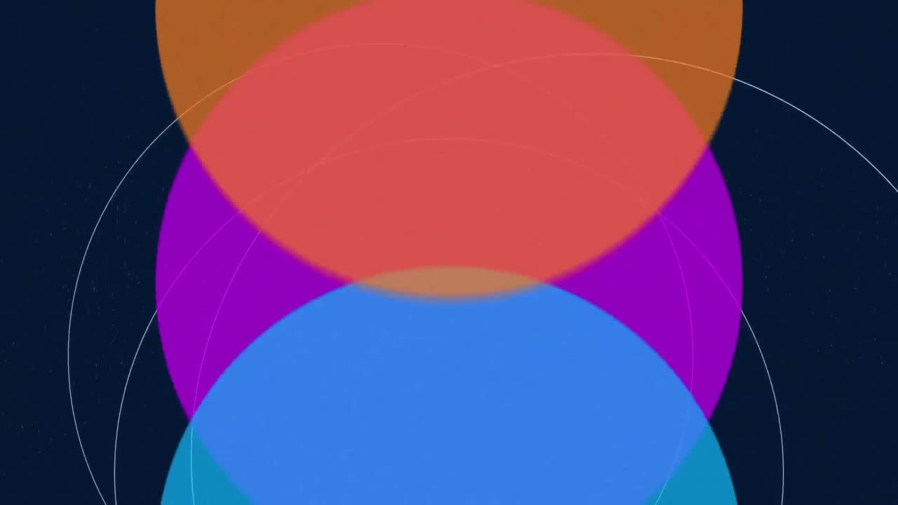 Animation of vibrant circles and lines moving on black background