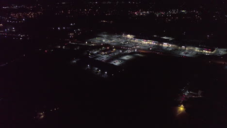 night aerial shot of small town