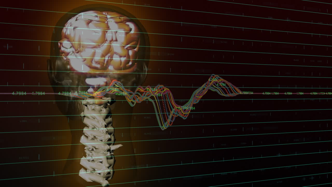 animación de gráficos sobre cabeza giratoria sobre fondo marrón