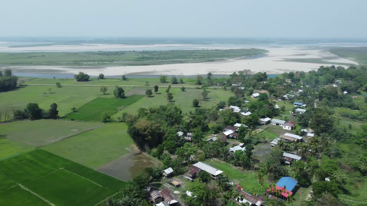 Drone view shot of asian largest river island majuli Island