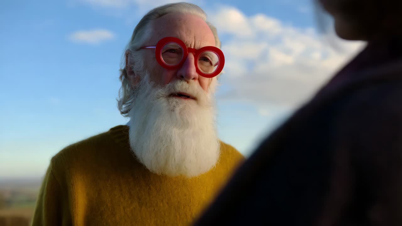 hombre mayor con gafas rojas