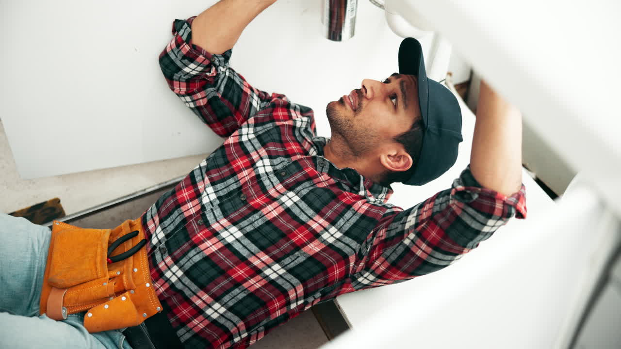 Plumber repairing sink plumbing