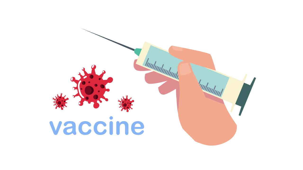 코로나19 백신 주사기와 입자를 가진 의사 손