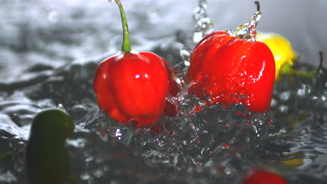 Many-chili-peppers-falling-in-water-