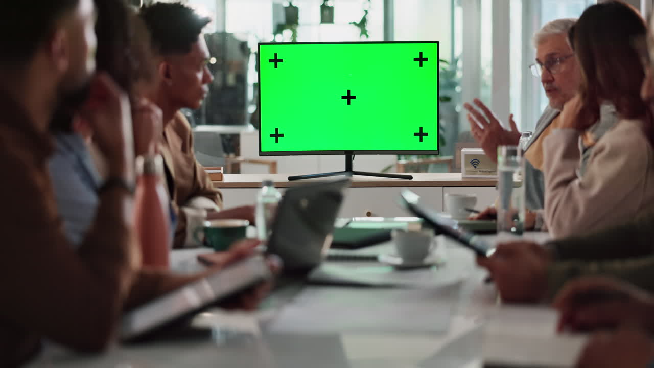 Business Meeting with Green Screen Monitor
