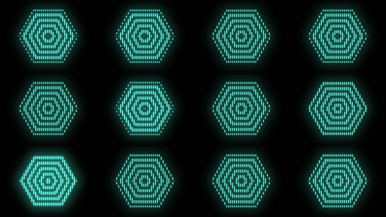 Motivo moderno a esagoni verdi con luce al neon