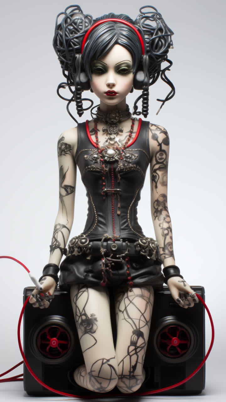 muñecas estatuas femeninas de porcelana con altavoces de audio y auriculares hechos con ai