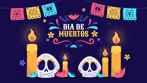 Eine-Animation-Mit-Flachem-Hintergrund-Zur-Feier-Des-Dia-De-Muertos